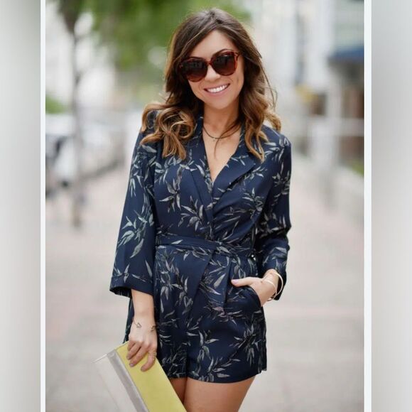 Topshop navy blue bamboo blazer wrap romper playsuit with pockets size 6 NWOT - Picture 1 of 10